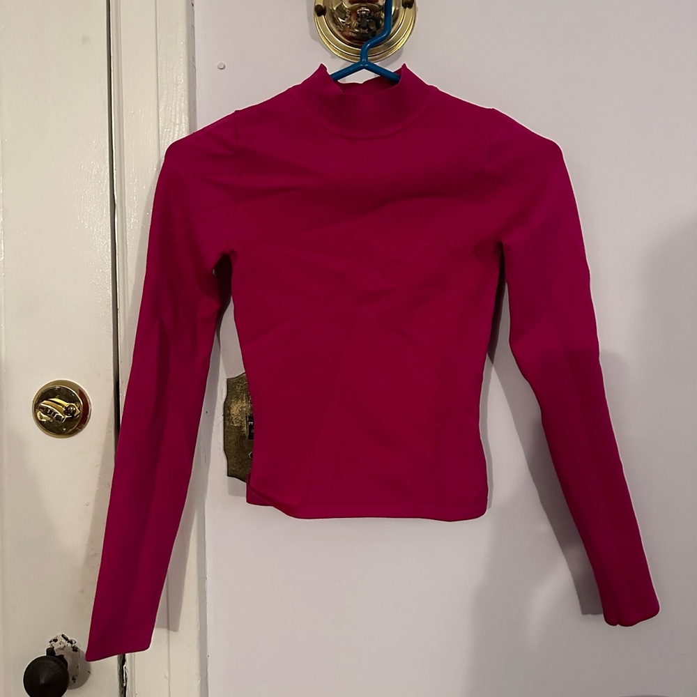 Fuschia Magenta mock neck Babaton top